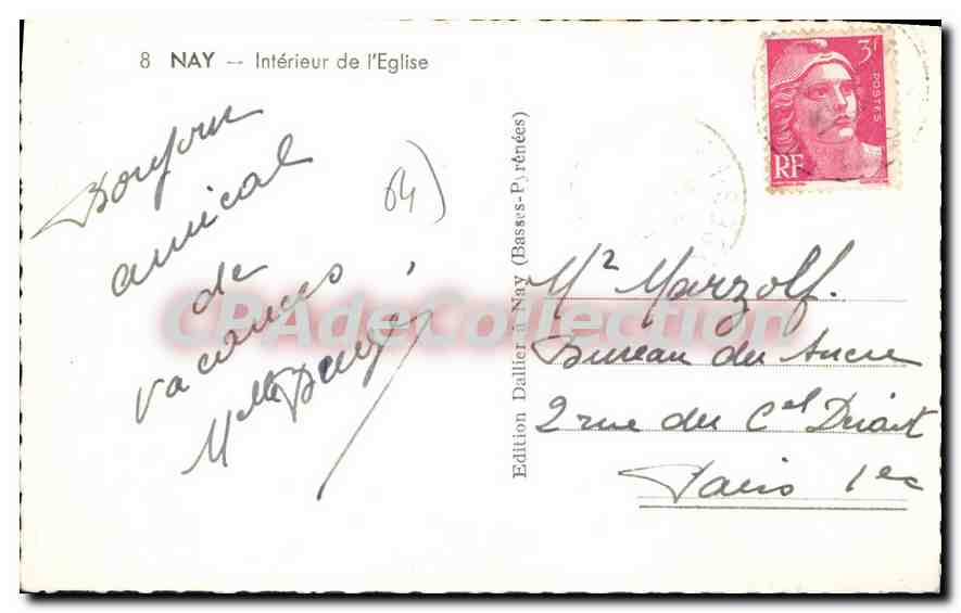 Nay — Intérieur de l'Église — Édition Dallier à Nay (Basses-Pyrénées) — Achterkant