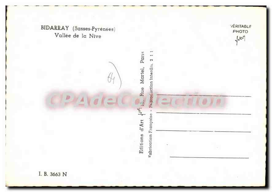 Tal der Nive — BIDARRAY (Basses-Pyrénées) — Éditions d'Art Française — Rückseite