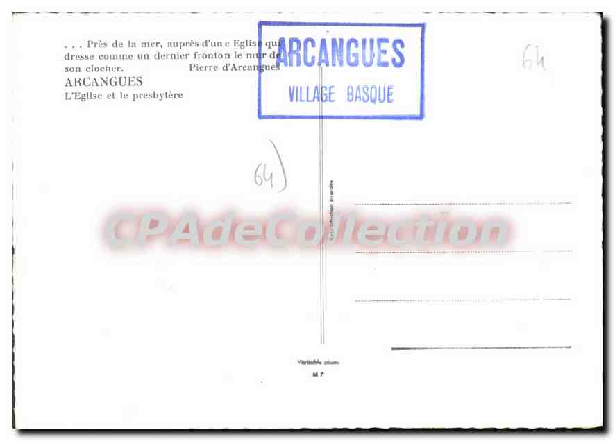 Arcangues — Église et presbytère — Photo-Étienne, Bayonne-Biarritz — Verso