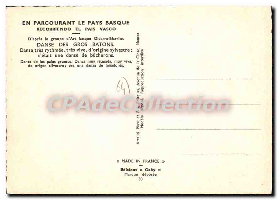 Danse des gros batons — Pays Basque — Éditions Gaby, N° 30 — Verso