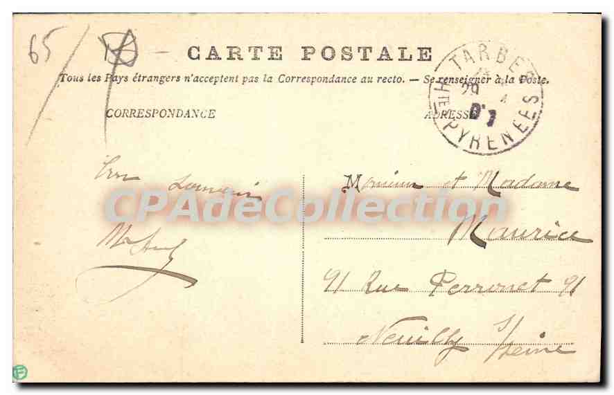 Les Pyrénées — Vue prise du Plateau — A. Villatte, éditeur, Tarbes — Verso