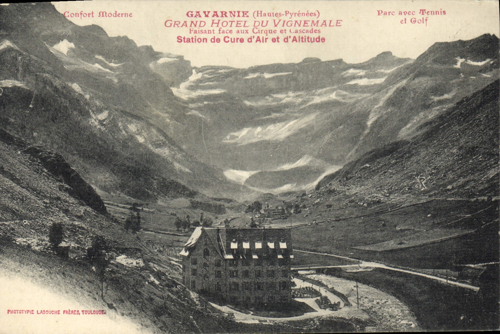 Gavarnie (Hautes-Pyrénées) — Grand Hôtel du Vignemale, station de cure d'air et d'altitude — Phototypie Labouche Frères, Toulouse