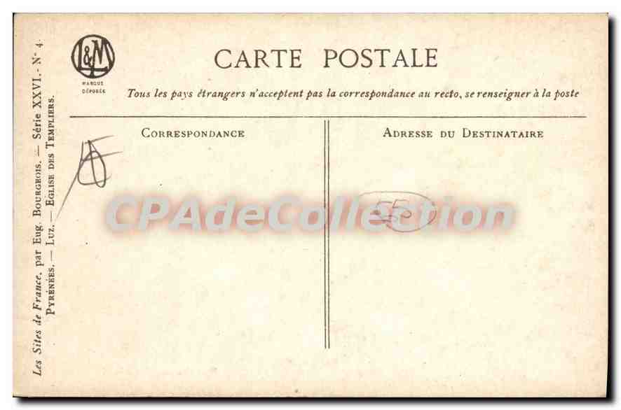 CPA Luz St Sauveur L'Eglise Des templiers par Bourgeois — Verso