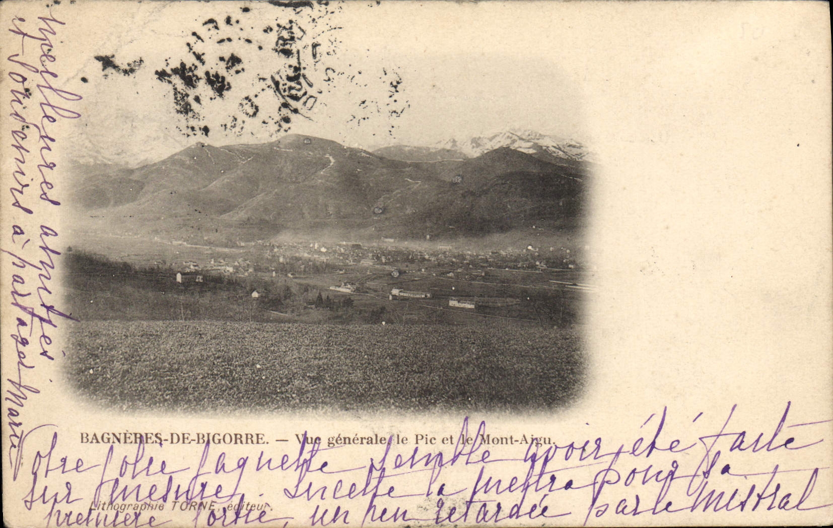 CPA Bagneres De Bigorre Vue Generale Le Pic Et Le Mont Aigu