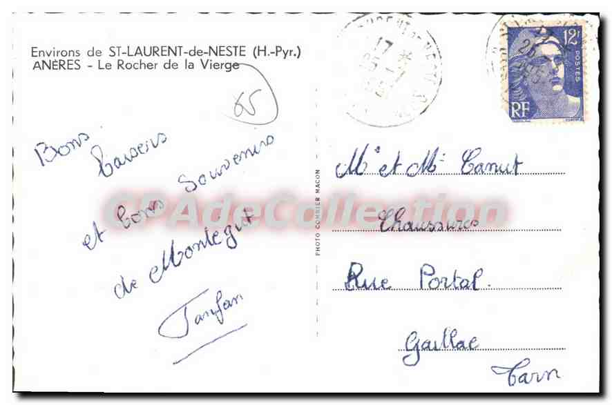 CPA St Laurent De Neste Aneres Le Rocher De La Vierge — Verso