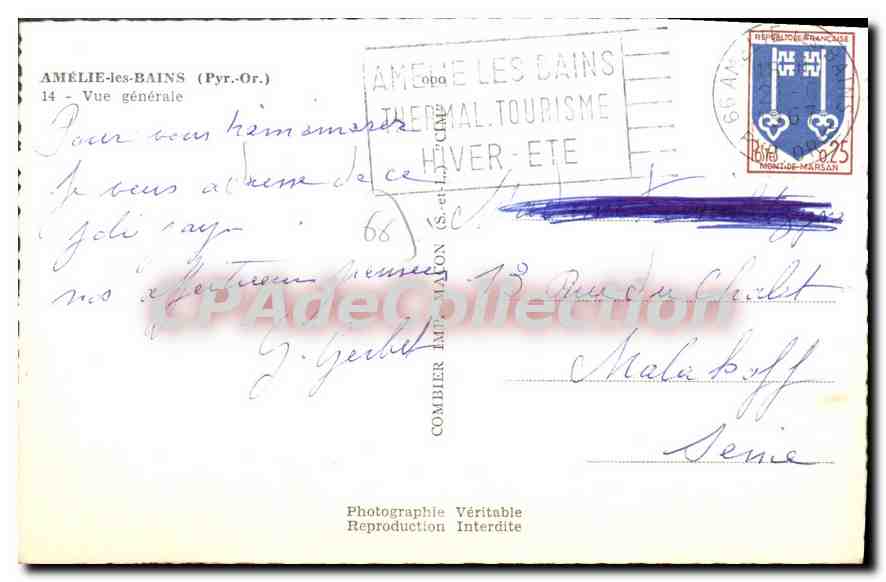 CPA Amelie Les BAINS Vue Generale — Rückseite