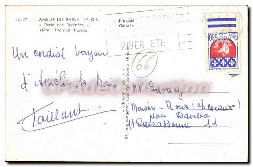 CPA Amelie Les BAINS hôtel thermal Pujade — Rückseite