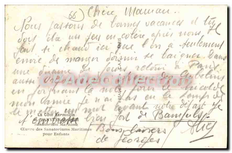 CPA Banyuls Sur Mer Sanatorium Maritime — Rückseite