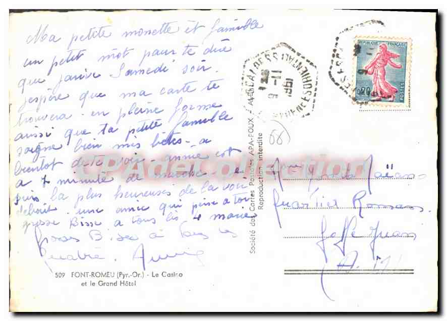 CPSM Font Romeu Vue Generale Le Grand Hotel casino — Verso