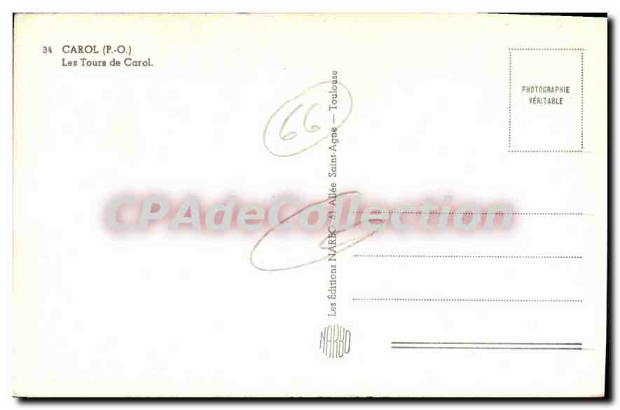CPA Carol Les Tours De Carol — Verso