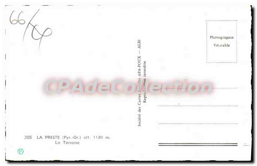 CPA LA PRESTE la terrasse — Verso