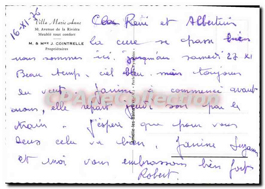 CPSM Villa Marie Anne Avenue De La Riviera AMELIE LES BAINS — Rückseite
