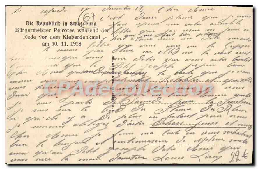 CPA Strassburg Biirgermeister Peirotes — Rückseite