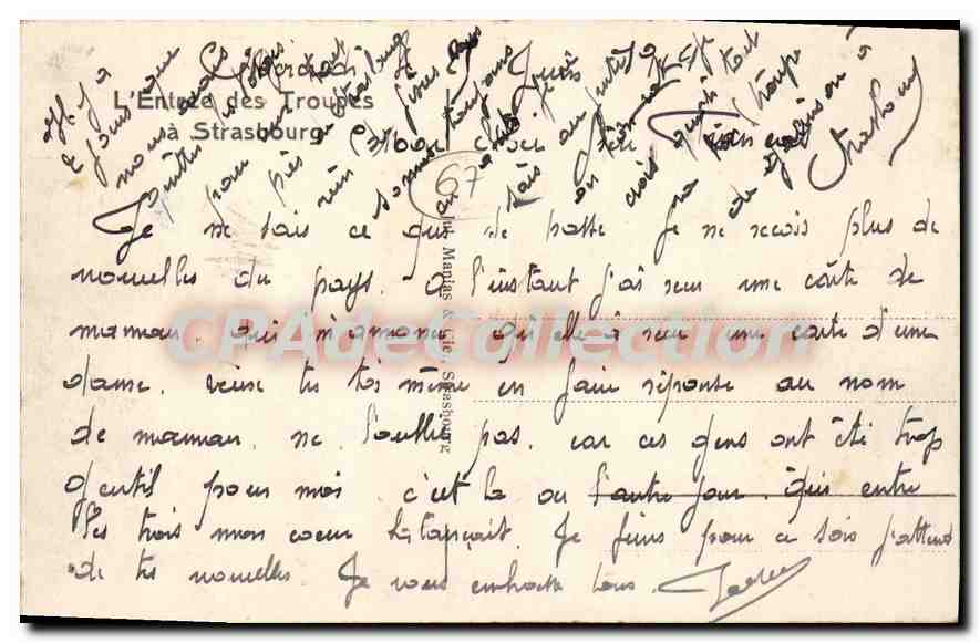 CPA Strasbourg L'Entree Des Troupes — Verso