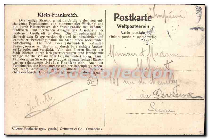 CPA Strasbourg Kiein Frankreich — Verso