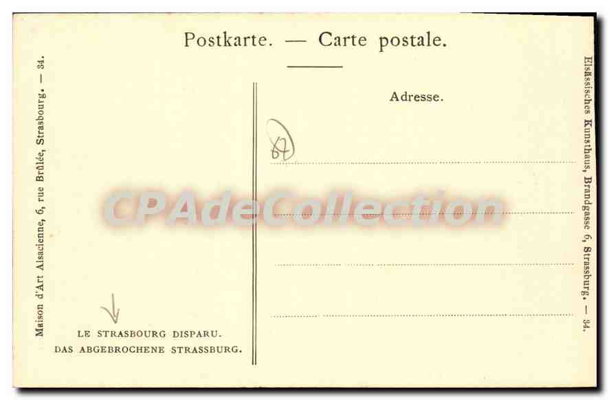 CPA Strasbourg les grandes boucheries 1865 — Verso