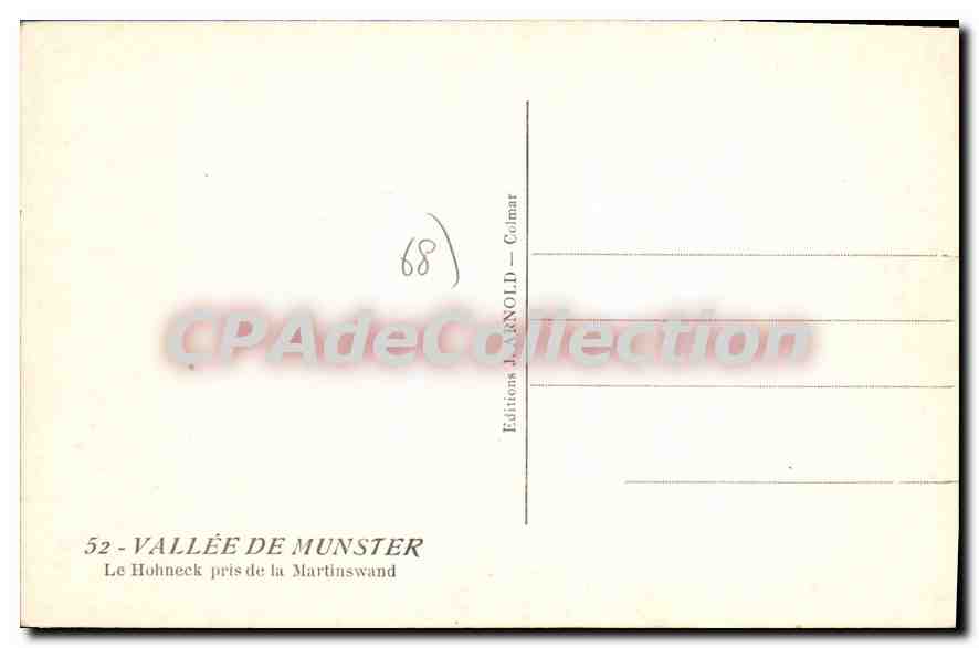 Le Hohneck pris de la Martinswand — Vallée de Munster — Éditions J. ARNOLD — Colmar — Verso