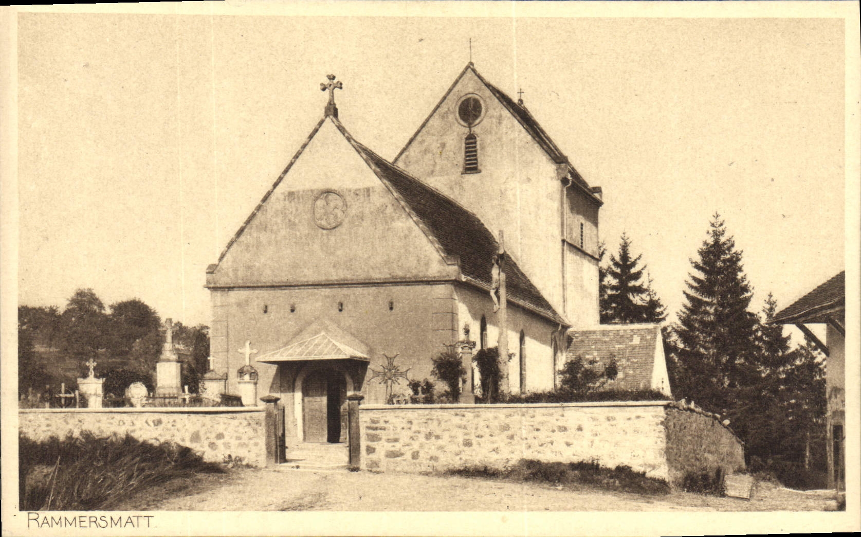 Église de Rammersmatt — vue de l'édifice avec cimetière — Revue Alsaciens, Hélo 265