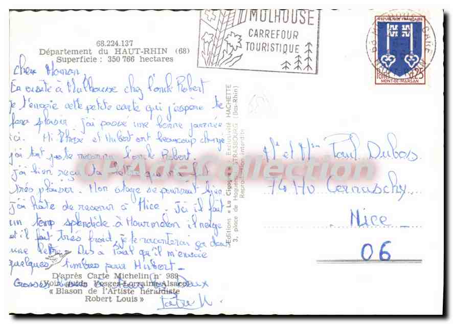 Haut-Rhin — Carte touristique avec vue de Mulhouse, Colmar, Thann, Munster, Guebwiller et Altkirch — Éditions La Cigale — Verso
