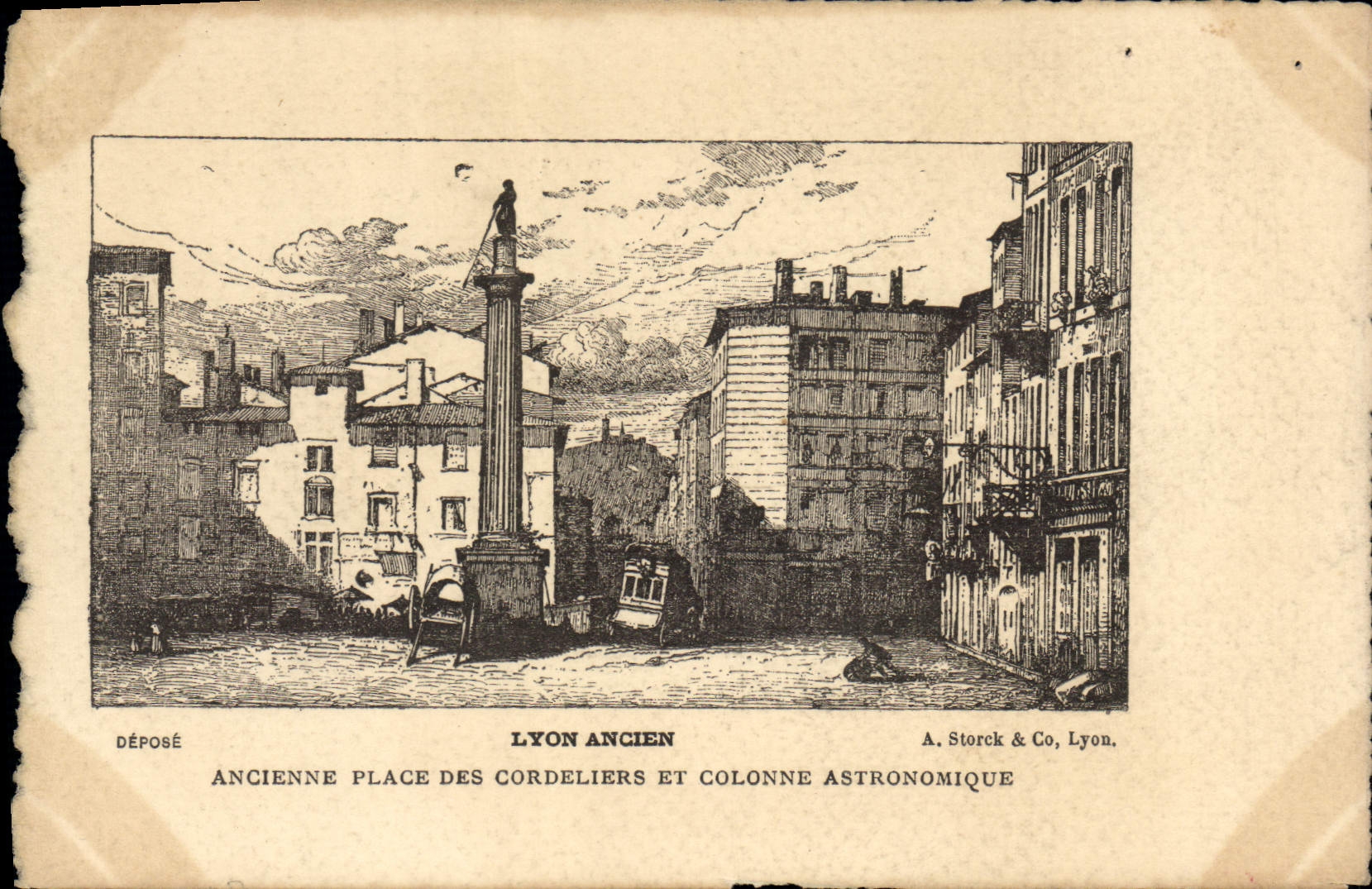 CPA Lyon Ancienne Place Des Cordeliers colonne astronomique