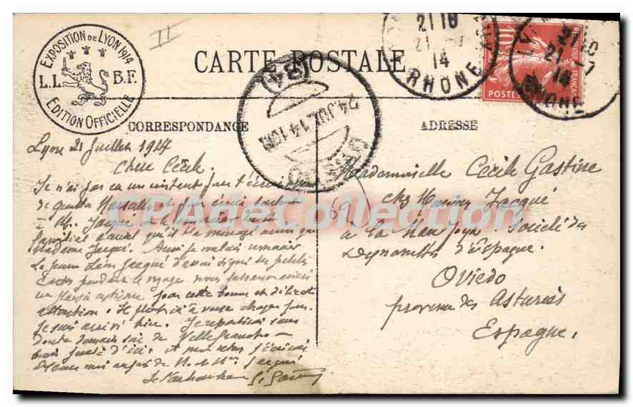 CPA Lyon Expositions Internationale 1914 le grand hall banque privée — Verso
