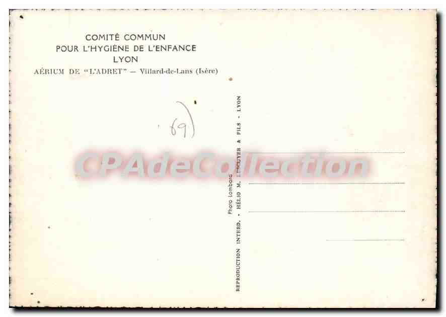 Aérium de L'Adret — Villard-de-Lans (Isère) — Comité commun pour l'hygiène de l'enfance, Lyon — Rückseite