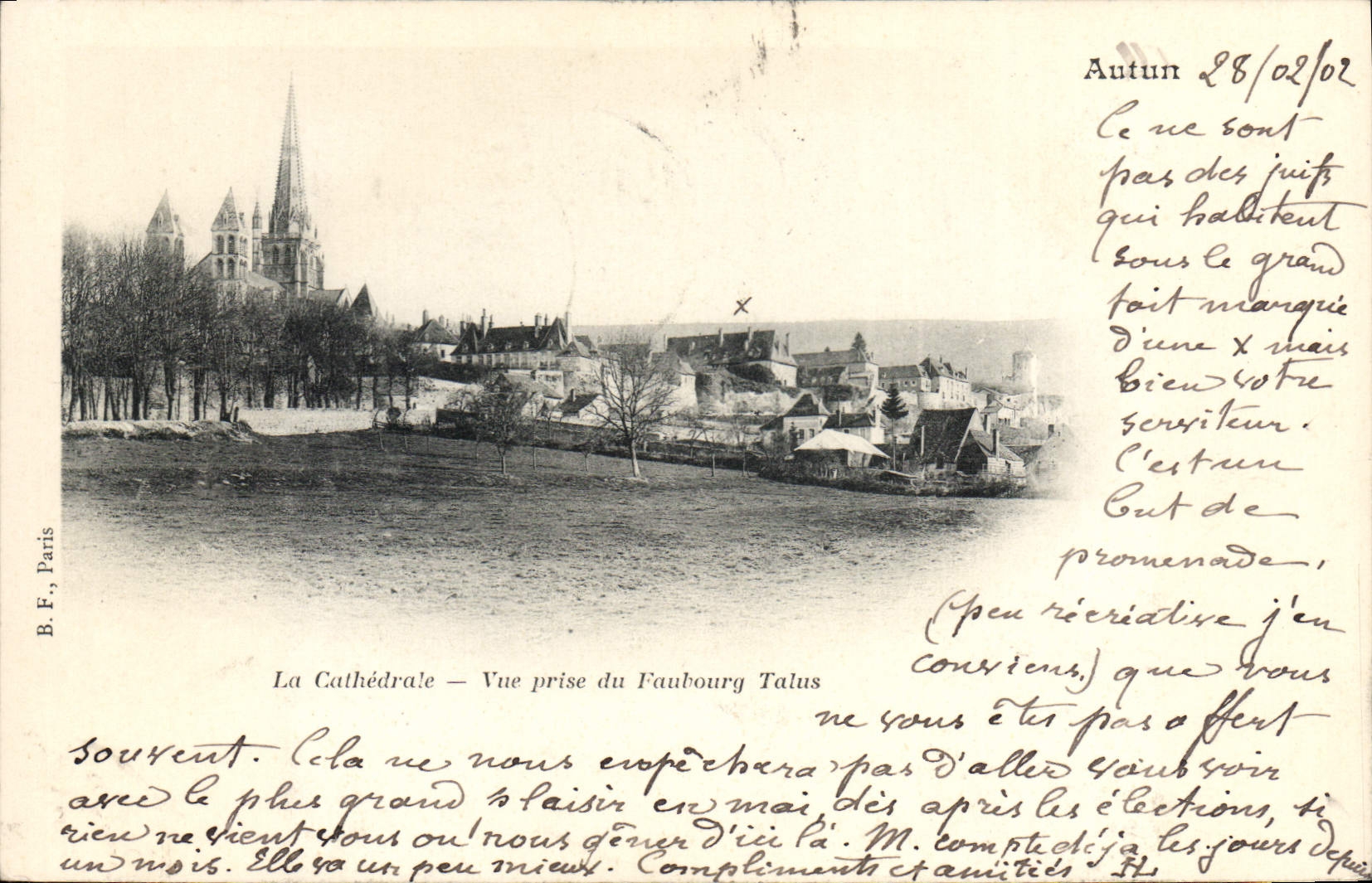 Autun — La Cathédrale — Vue prise du Faubourg Talus — B.F., Paris