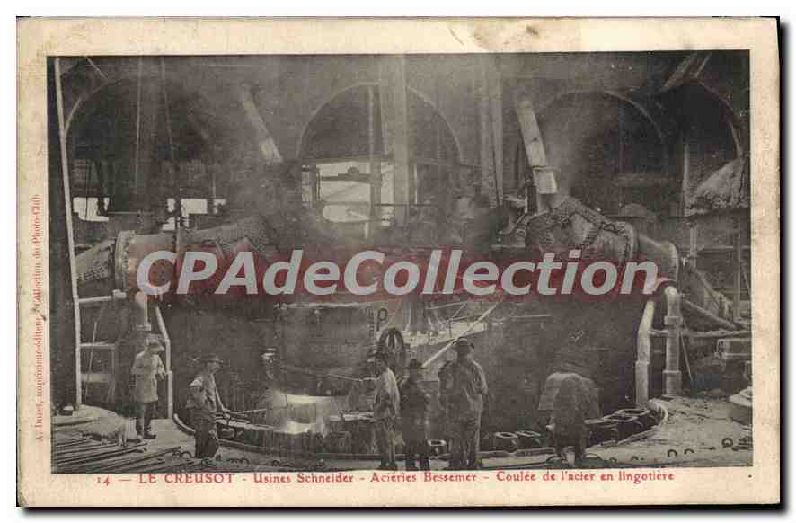 Le Creusot — Usines Schneider — Acieries Bessemer — Coulée de l'acier en lingotière