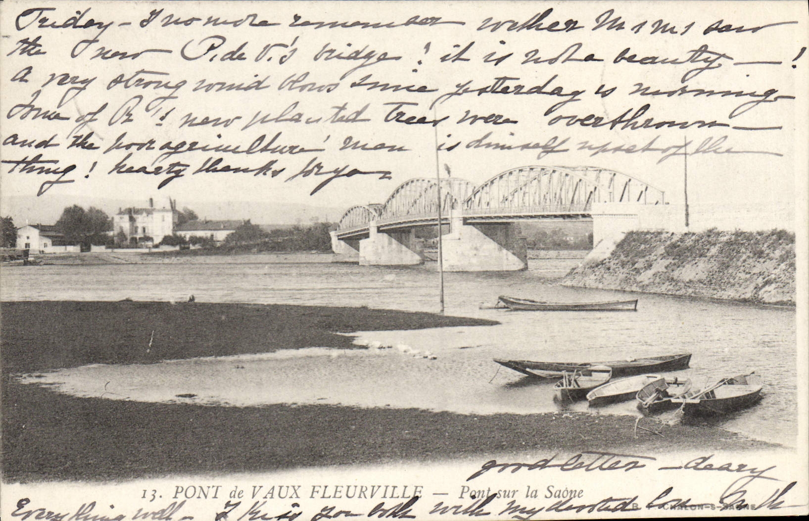 Pont de Vaux-Fleurville — Pont sur la Saône — Éditeur P. LONDON-BRUME, n°13