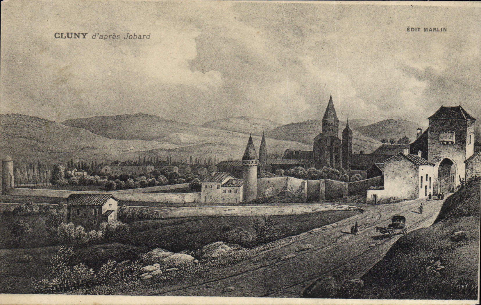 Cluny — vue d'après Jobard — Édit Marlin