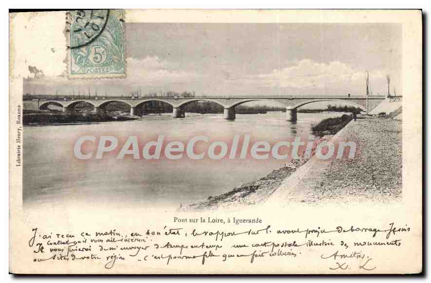 Bridge over the Loire at Iguerande — Librairie Henry, Rouen — series number not visible