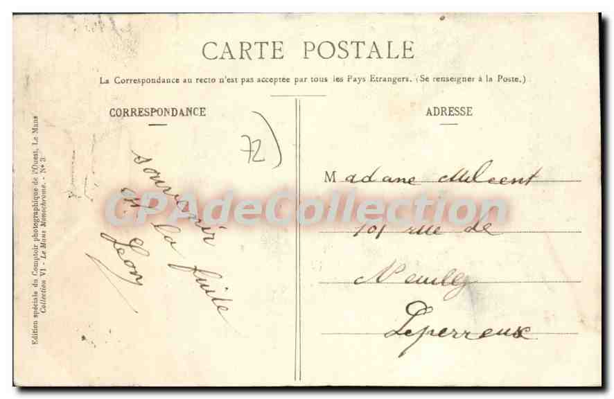 CPA Le Mans L'Hopital Cour D'Honneur Et pavillon central — Rückseite