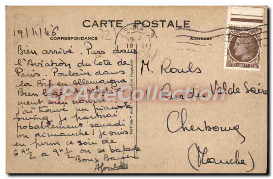 CPA Le Mans Caserne Paixhans — Rückseite