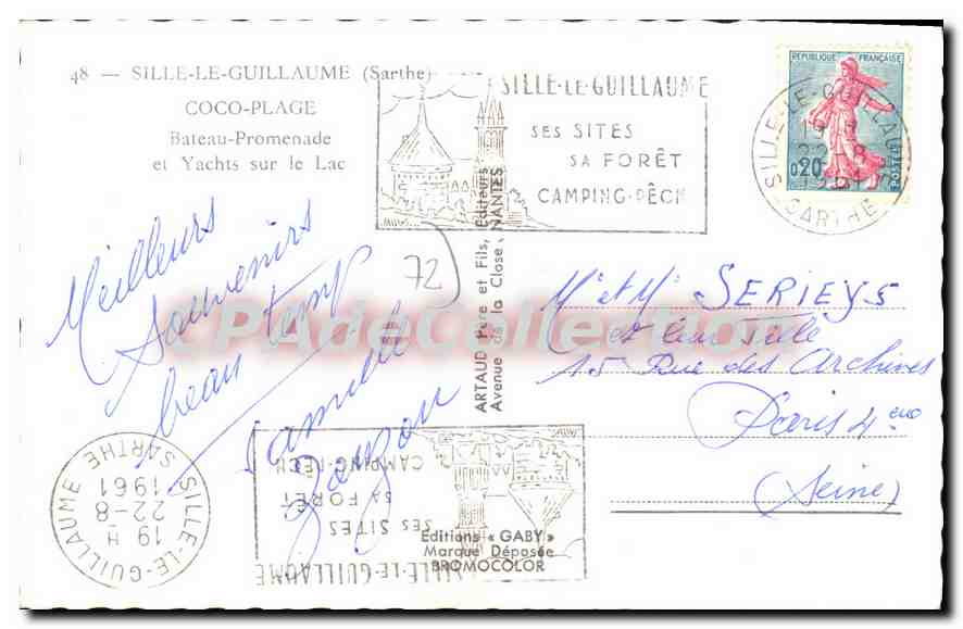 CPA Coco Plage Sille Le Guillaume yacht — Rückseite
