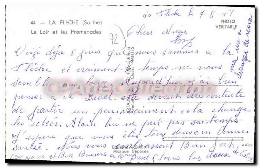 CPA La Fleche Le Loire Et Les Promenades — Rückseite