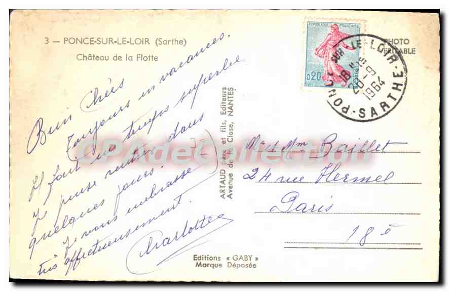CPA Ponce Sur Le Loir Chateau De La Flotte — Rückseite