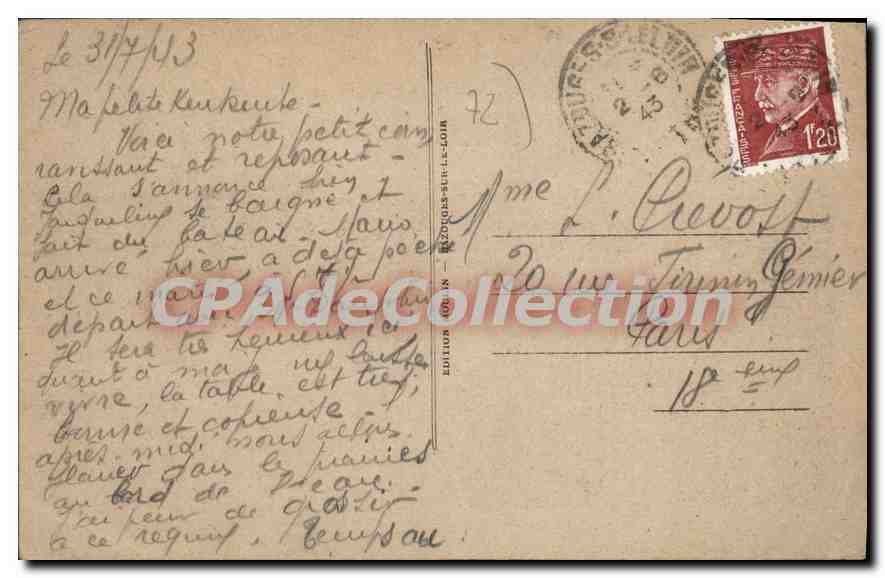 CPA Bazouges Sur Le Loir Vue Sur Le Loir — Rückseite