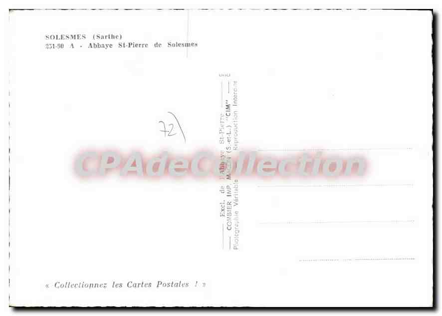 CPSM Solesmes Abbaye St Pierre — Verso