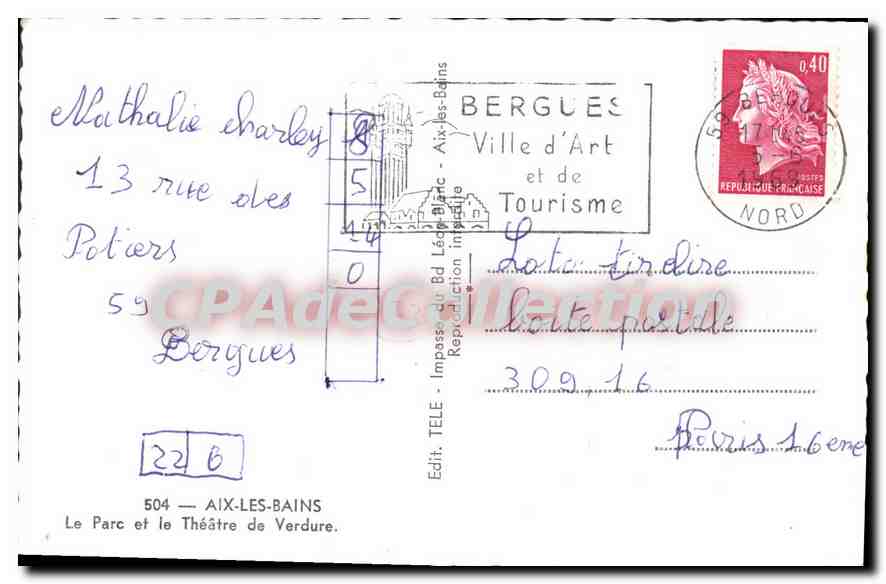 CPA Aix Les Bains Le Parc Et Le Theatre — Rückseite