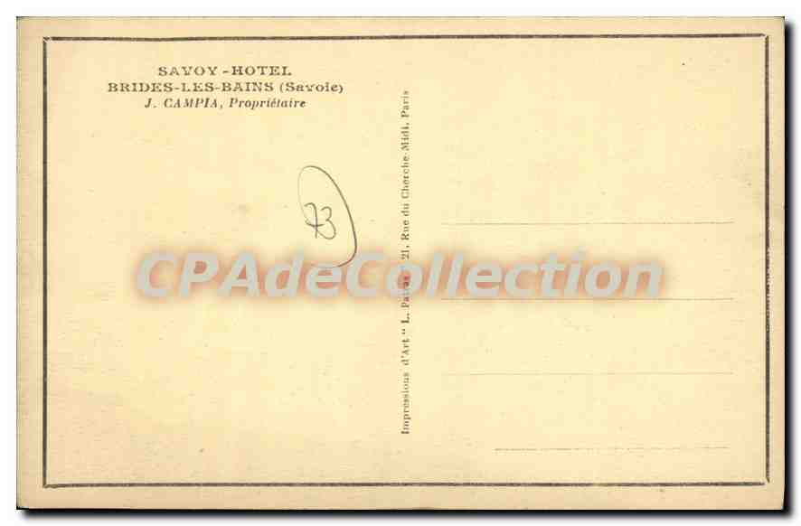 CPA Brides Les Bains Campia Proprietaire hôtel Savoy — Rückseite