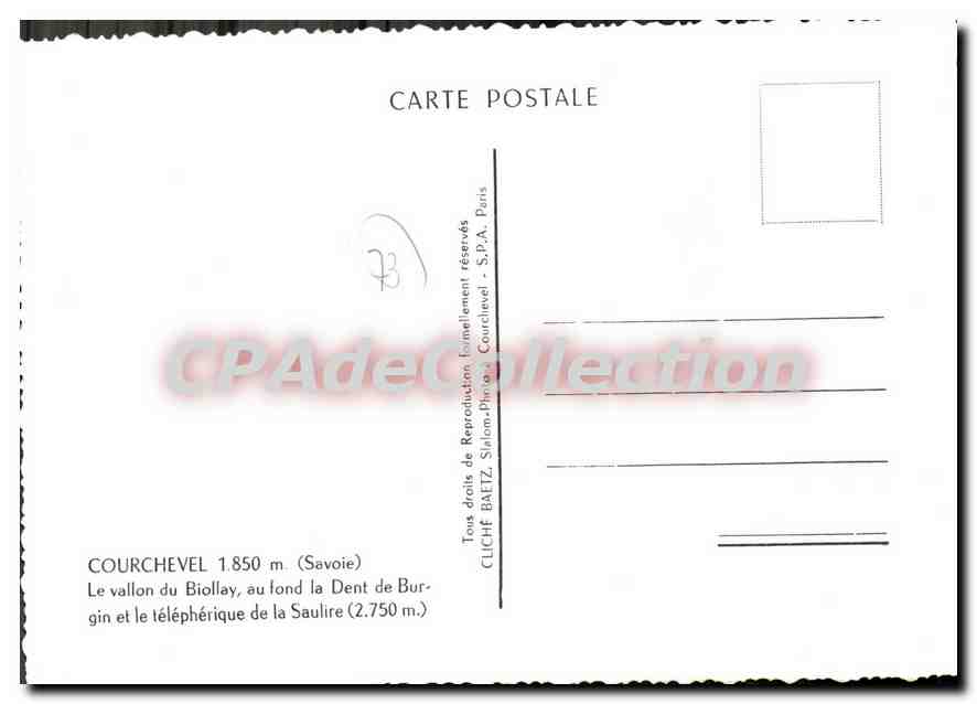 CPSM Courchevel Le Vallon Du Biollay téléphérique de la Saulire — Rückseite