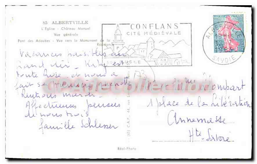 CPA Souvenir D'Albertville église château Manuel pont — Rückseite