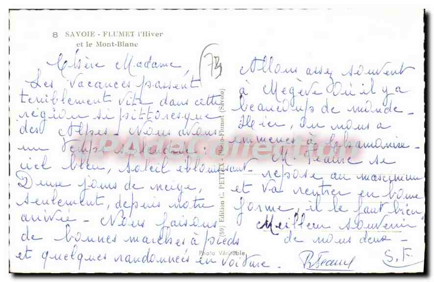 CPA Savoie Flumet I'Hiver Et Le Mont Blanc — Rückseite
