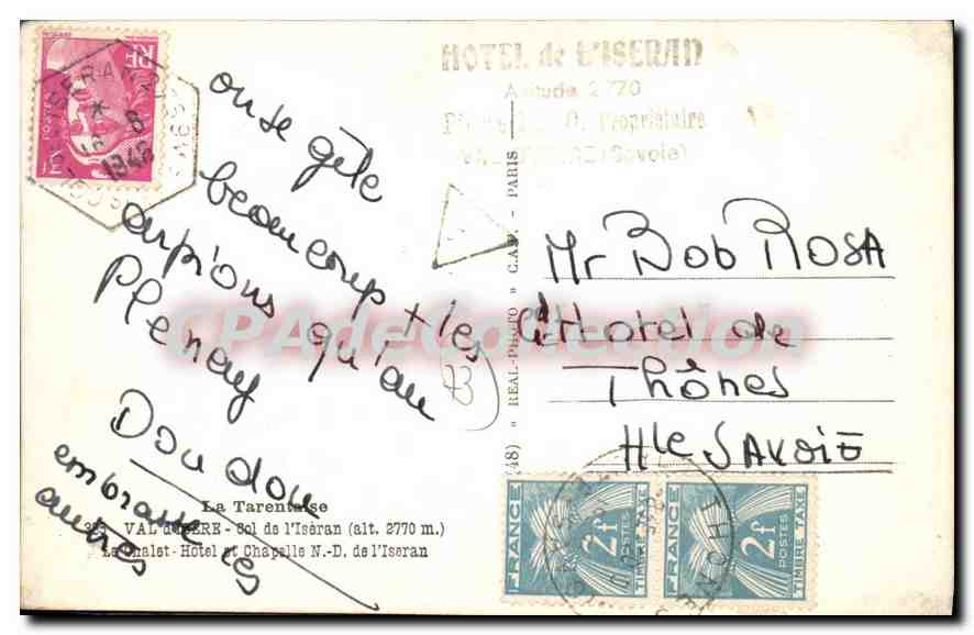 CPA La Tarentaise Val D'Isere Le chalet Hôtel chapelle — Rückseite