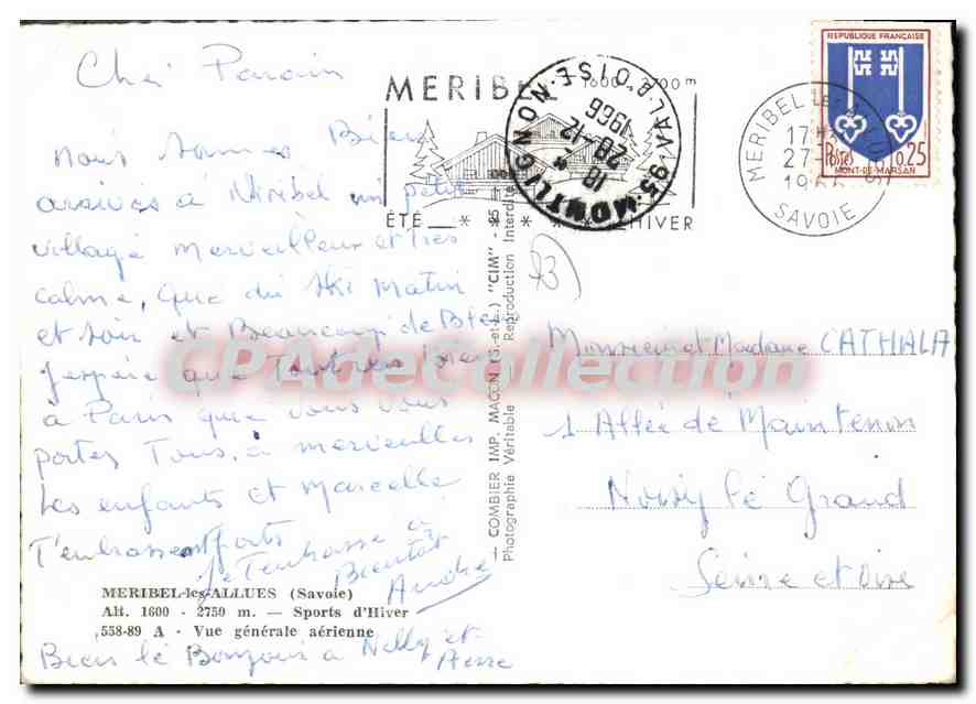 Meribel-les-Allues (Savoie) — Vue générale aérienne — Comber Imp. Mag. — n° 9361 — Verso