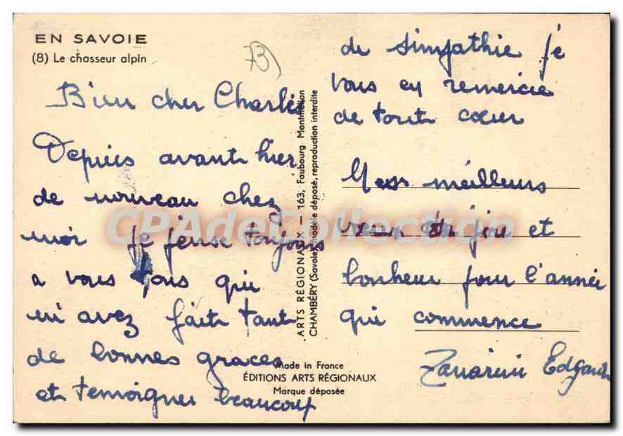 CPSM En Savoie Le Chasseur Alpln Welcomme — Rückseite