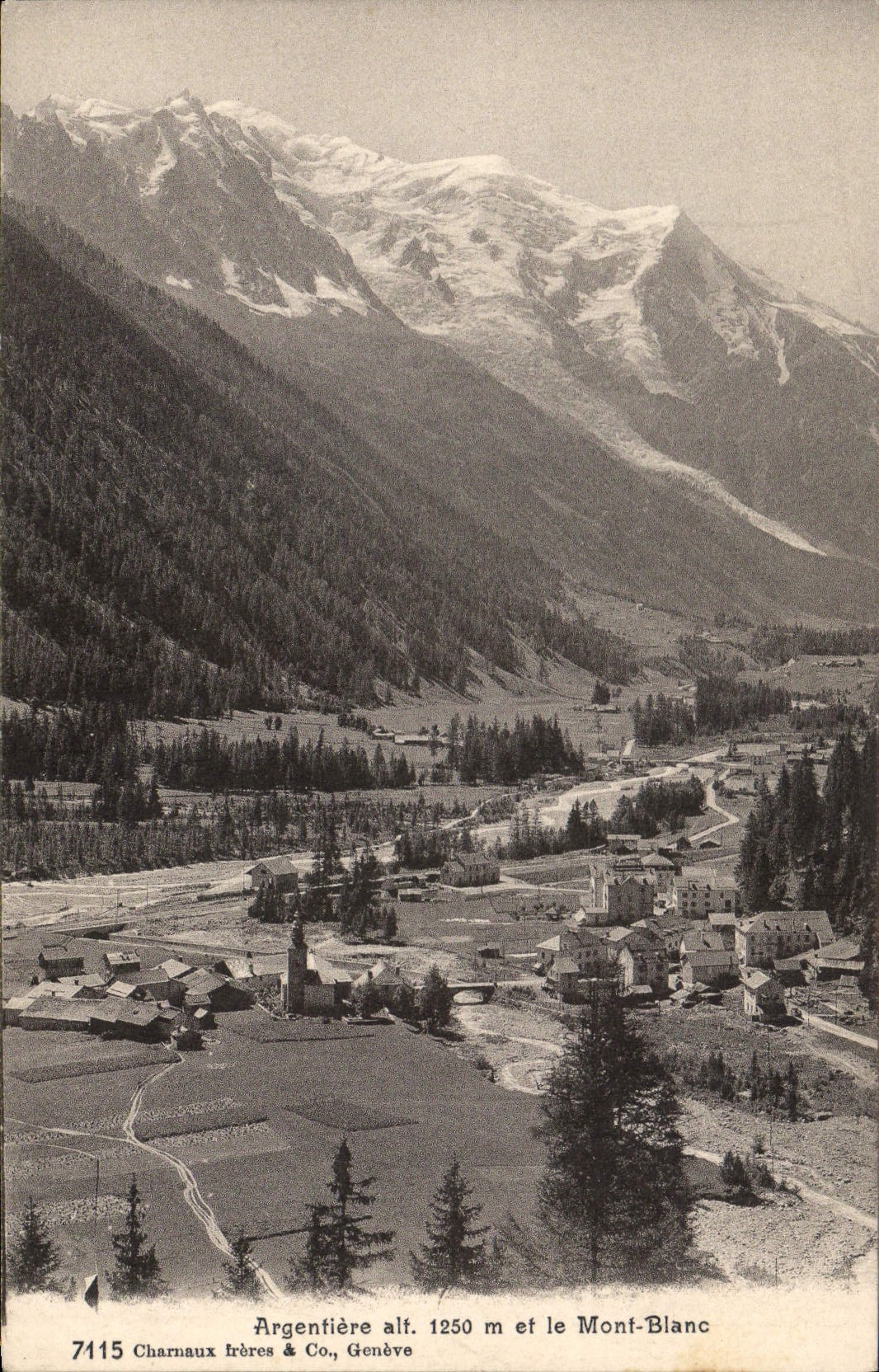 Argentière alt. 1250 m et le Mont-Blanc — Charnaux Frères & Co., Genève, n° 7115