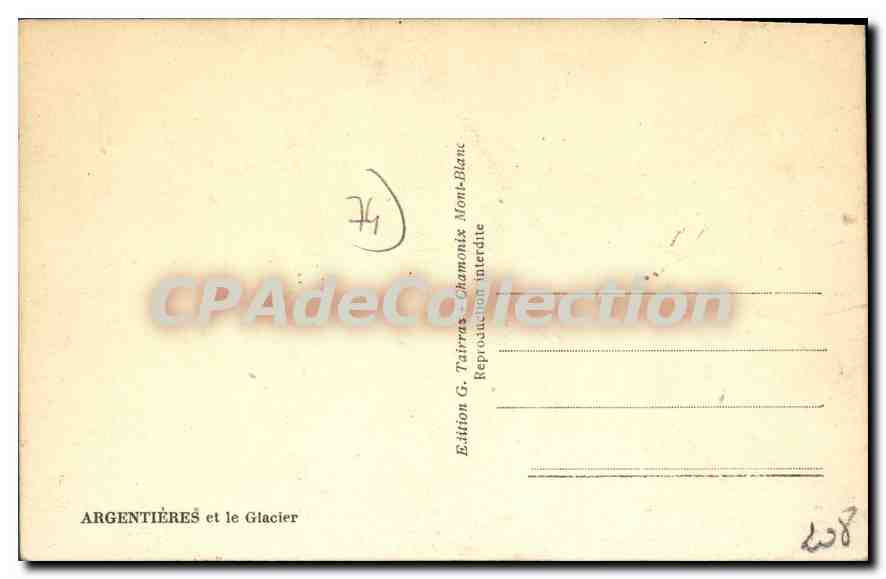 Argentières et le Glacier — Mont Blanc — Édition G. Tairras, Chamonix — Achterkant