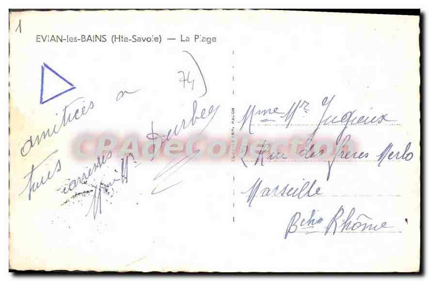 Évian-les-Bains (Hte-Savoie) — La Plage — Éditeur : C. FALCON — Verso