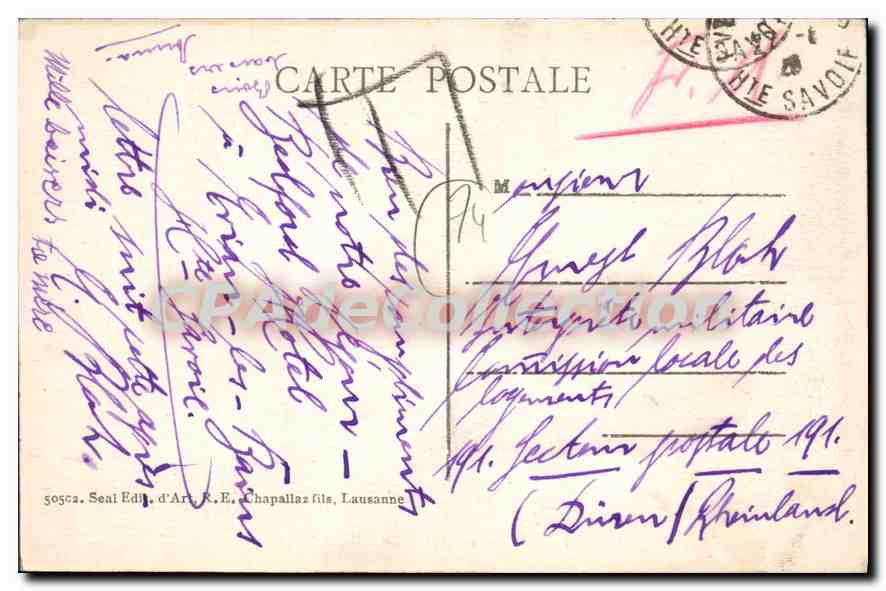 EVIAN — Parc et Hôtel de l'Ermitage — Éditeur R.E. Chapallaz fils, Lausanne — Verso